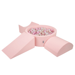 KiddyMoon Spielplatz aus Schaumstoff mit Bällebad und Bällen Hindernisläufen, pink:pastellbeige/puderrosa/perle, Bällebad (200 Bälle) + Version 4
