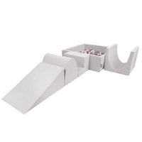 KiddyMoon Spielplatz aus Schaumstoff mit Quadrat Bällebad Bälle Hindernisläufen, hellgrau:perle/grau/transparent/puderrosa, Bällebad (300 Bälle) + Version 3