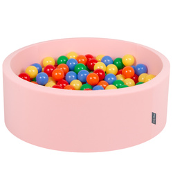 KiddyMoon Bällebad Bällepool mit bunten Bällen ∅ 7Cm  für Babys Kinder Rund, pink:gelb/grün/blau/rot/orange, 90x30cm/200 Bälle