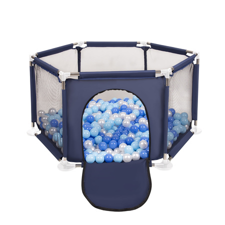 Sechseckiger Laufstall mit Bällen Laufgitter für Kinder, Blau:babyblau/blau/perle, 400 Bälle