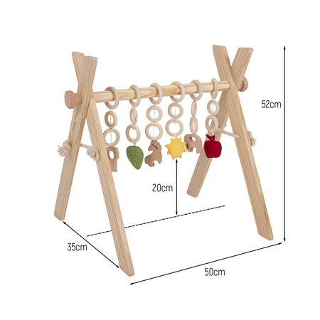 KiddyMoon Hölzerne Spielzeug für Kleinkinder mit hängenden Elementen Spiel Montessori Spielzeug für Kleinkind Übung Baby Gym, Natürlich mit Waldgrün Spielmatte, UNI