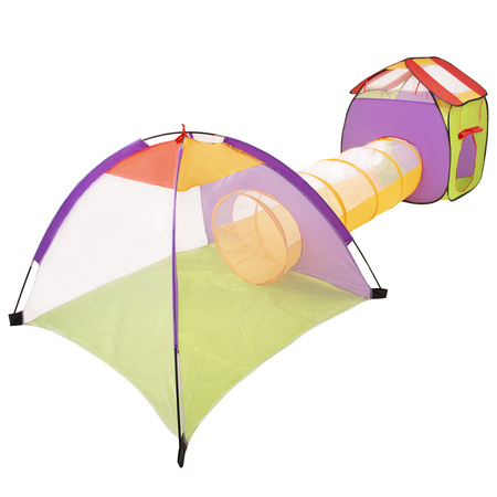 3in1 Spielzelt mit Tunnel Spielplatz PopUp Bällebad mit Bälle Für Kinder, Blau, 120x100x375