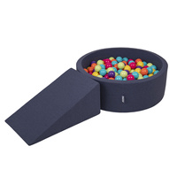 KiddyMoon Spielplatz aus Schaumstoff mit Bällebad und Bällen Hindernisläufen, dunkelblau:hgrün/gelb/türkis/orange/dpink/violett, Bällebad (100 Bälle) + Zwickel