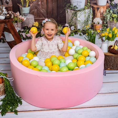 KiddyMoon Kinder Bälle für Bällebad Baby Spielbälle Plastikbälle ∅7cm Made in EU, weiß/minze/hellgrün/grau/gelb, 100 Bälle/7cm