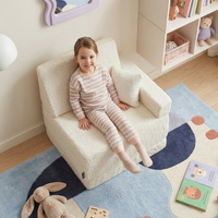 KiddyMoon Kindersessel Für Kinder mit Kissen, Teddy-Plüsch, Aufklappen Sessel Für Kinderzimmer Stuhl Faltmatratze, cremig, Kindersofa mit Kissen