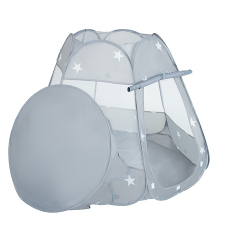 Baby Spielzelt Mit Plastikbällen Für Kinder Leicht und Kompakt ideal für Drinnen Und Draußen Fördert Sensorische Integration Schneller Aufbau, grau:grau-weiß-transparent-babyblau, 200 Stück