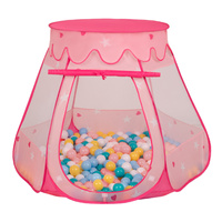 Baby Spielzelt Mit Plastikbällen Für Kinder Leicht und Kompakt ideal für Drinnen Und Draußen Fördert Sensorische Integration Schneller Aufbau, pink:weiß-gelb-babyblau-puderrosa-, 200 Bällen