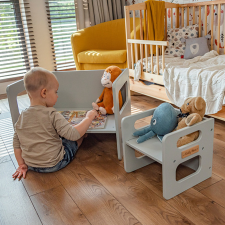 KiddyMoon Kindertisch Mit Stuhl für Kinder, Sitzgruppe TC-001, grau