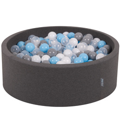 KiddyMoon Bällebad Bällepool mit bunten Bällen ∅ 7Cm für Babys Kinder Rund, dunkelgrau:grau/weiß/transparent/babyblau, 90x30cm/200 Bälle