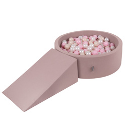 KiddyMoon Spielplatz aus Schaumstoff mit Bällebad und Bällen Hindernisläufen, erikafarben:pastellbeige/puderrosa/perle, Bällebad (100 Bälle) + Zwickel