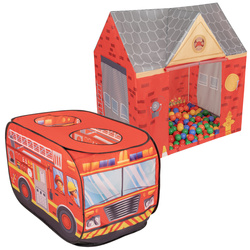 Feuerwehrauto Zelt Und Feuerwache Zelt Spielhaus Für Kinder Spielzelt Set Faltbar Pop Up Indoor Outdoor Rollenspiel Geschenk Für Jungen Mädchen Abenteuer PH-400X+PH-500X, rot:gelb/grün/blau/rot/orange, 600 Bälle