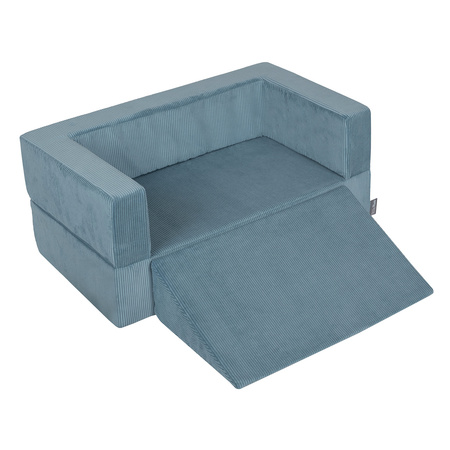 KiddyMoon Kindersofa Modular mit Weichem Zwickel und Bällen Für Kinderzimmer Bequem Vielseitig Gerippter Stoff Abnehmbarer Bezug Perfekt zum Spielen und Entspannen, blau: pastellblau/pastellgelb/weiß/minze/puderrosa, Sofa/Zwickel + 100 Bälle