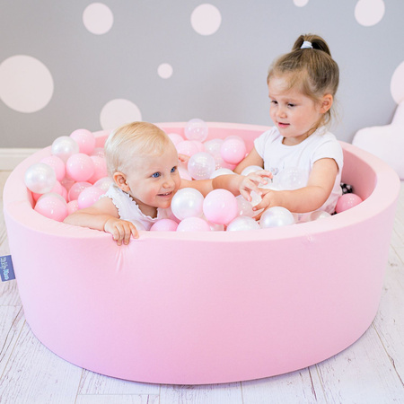 KiddyMoon Bällebad Bällepool mit bunten Bällen ∅ 7Cm  für Babys Kinder Rund, pink:puderrosa/perle/transparent, 90 x 30 cm 300 Bälle
