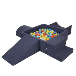 KiddyMoon Spielplatz aus Schaumstoff mit Quadrat Bällebad Bälle Hindernisläufen, dunkelblau:hellgrün/orange/türkis/blau/bblue/gelb, Bällebad (200 Bälle) + Version 5