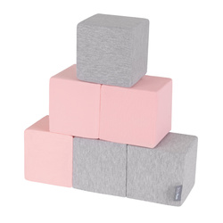 KiddyMoon Schaumstoff Würfel für Baby Weiche Blöcke Schaum Spielzeug Montessori-Spielzeug mit Schaum und viel Spaß für Kinder, Hergestellt in der EU, Blöcke: hellgrau-pink, 6 Stücke
