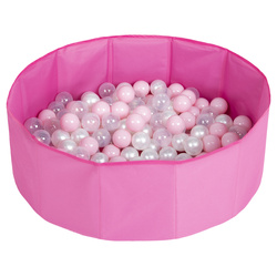 Faltbare Bällebad mit Bälle für Kinder Spielbad, rosa:puderrosa/perle/transparent, 100 Bälle