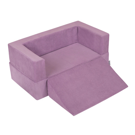 KiddyMoon Kindersofa Modular mit Weichem Zwickel und Bällen Für Kinderzimmer Bequem Vielseitig Gerippter Stoff Abnehmbarer Bezug Perfekt zum Spielen und Entspannen, violett: perle/grau/rosa, Sofa/Zwickel + 100 Bälle