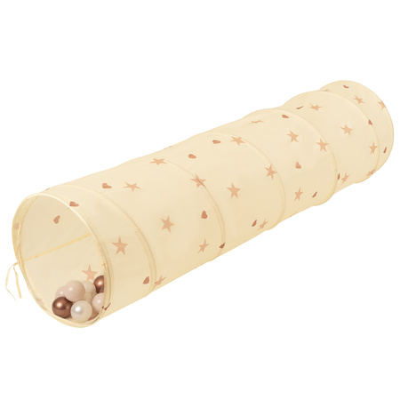 Pop-Up Tunnel Für Kinder Faltbarer Spieltunnel Flexibel Krabbeltunnel, hellbeige: pastellbeige/kupferrot/perle, 400 Bälle