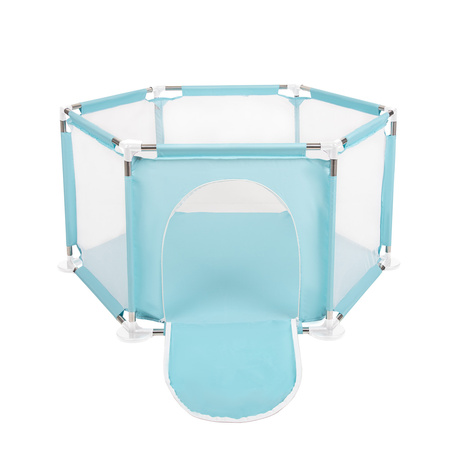 Sechseckiger Laufstall mit Bällen Laufgitter für Kinder, Minze:perle/grau/transparent/babyblau/minze, 100 Bälle
