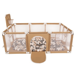 Laufstall Baby Großer Spielplatz mit Bällen Laufgitter für Kinder, beige:pastellbeige/grau/weiß, 400 Bälle