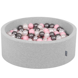 KiddyMoon Bällebad Bällepool mit bunten Bällen ∅ 7Cm  für Babys Kinder Rund, hellgrau:perle/rosa/silbern, 90x30cm/200 Bälle
