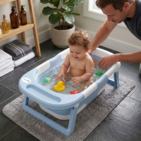 KiddyMoon Faltbare Babybadewanne Kunststoff mit Badekissen, Blau, M