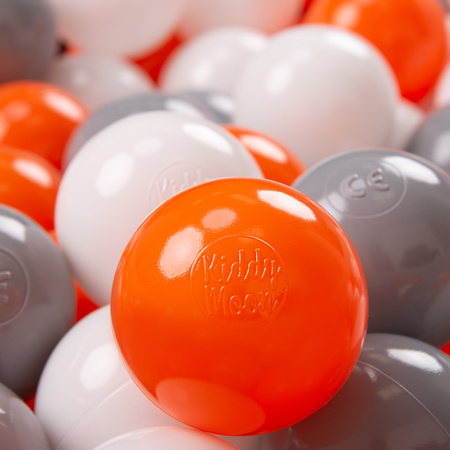 KiddyMoon Kinder Bälle für Bällebad Baby Spielbälle Plastikbälle ∅7cm Made in EU, orange/grau/weiß, 100 Bälle/7cm