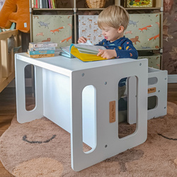 KiddyMoon Kindertisch Mit Stuhl für Kinder, Sitzgruppe TC-001, grau