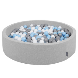 KiddyMoon Rund Bällebad Bällepool ∅ 7Cm Ballgruben Bunten Bällen Für Babys Spielbad Kleinkinder, Hergestellt in der EU, hellgrau:grau-weiß-babyblau, 120x30cm/200 Bälle