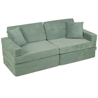 KiddyMoon Kindersofa aus Schaumstoff, Spielsofa für Kinder, Kindersessel, Sofa fürs Kinderzimmer, Kindercouch, Faltmatratze, grün, Kindersofa mit 2 Kissen