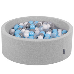 KiddyMoon Bällebad Bällepool mit bunten Bällen ∅ 7Cm für Babys Kinder Rund, hellgrau:grau/weiß/transparent/babyblue, 90x30cm/200 Bälle