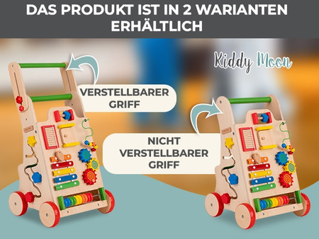 KiddyMoon Lauflernwagen aus Holz für Babys und Kleinkinder, Lauflernhilfe WK-002 Mehrfarbig, Griff Verstellbar