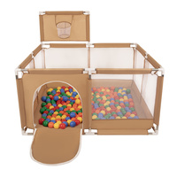 Laufstall mit Korb und Bällen Laufgitter für Kinder, beige:gelb/grün/blau/rot/orange, 100 Bälle