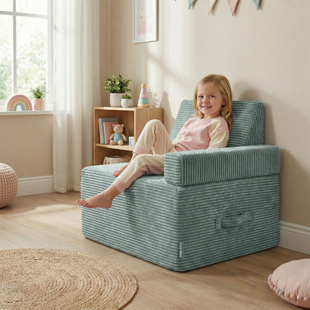 KiddyMoon Hüpfpolster für Kinder Hüpfmatratze Kindertrampolin für Zuhause Turnmatte Matratze zum Hüpfen Abnehmbarer Bezug Waschbar, Grün, Hüpfpolster + Kopfstütze und Armlehne