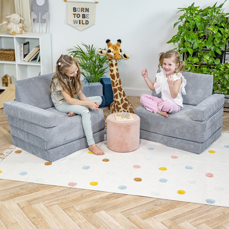 KiddyMoon Kindersessel aus Schaumstoff Sessel für Kinder Kinderzimmer Faltmatratze Relaxsessel Kuschelsessel, dunkelgrau, Kindersofa mit Kissen