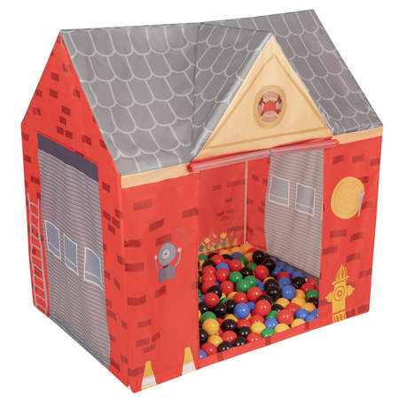 Spielhaus Spielzelt Feuerwehrhaus Faltbares Für Kinder Realistisches Design Langlebige Und Sichere Materialien Leicht Zu Montieren Perfekt Für Drinnen Und Draußen, rot-grau:schwarz/gelb/blau/rot/grün, 300 Bälle
