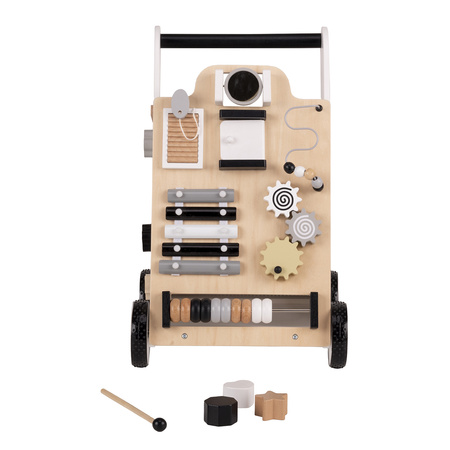 KiddyMoon Lauflernwagen aus Holz für Kinder Lauflernhilfe Spaß Babys, Laufen Lernen, Multifunktion Holzspielzeug für Kleinekinder Montessori-Spielzeug,, Schwarz - Weiß, Standard
