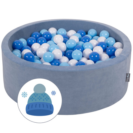 KiddyMoon Bällebad Bällepool mit bunten Bällen 7Cm  für Babys Kinder Rund, Winter: Weiß/ Babyblau/ Blau