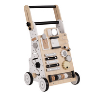 KiddyMoon Lauflernwagen aus Holz für Kinder Lauflernhilfe Spaß Babys, Laufen Lernen, Multifunktion Holzspielzeug für Kleinekinder Montessori-Spielzeug,, Schwarz - Weiß, Griff Verstellbar