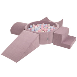 KiddyMoon Spielplatz Aus Schaumstoff Für Kinder mit Bälle Waschbare Bezug, violett: pastellblau/perle/puderrosa/weiß, Bällebad (300 Bälle) + Version 5