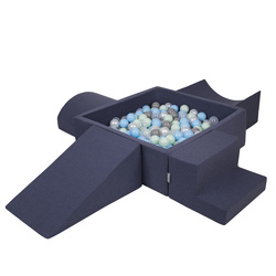 KiddyMoon Spielplatz aus Schaumstoff mit Quadrat Bällebad Bälle Hindernisläufen, dunkelblau:perle/grau/transparent/babyblue/minze, Bällebad (300 Bälle) + Version 5