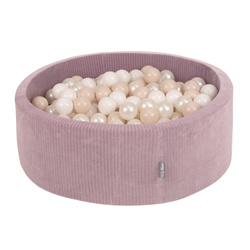 KiddyMoon Bällebad Kinder Schaumstoff Mit Bälle Für Baby ab 1 Jahr, violett: pastellbeige/weiß/perle, 90x30cm/200 Bälle