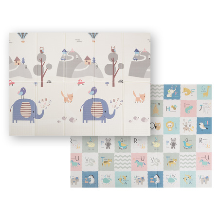 KiddyMoon Babymatte Zweiseitige Krabbelmatte Schaumstoffmatte Für Kinder Kindermatte Kindgerechte Muster Spielplatz Entwicklung Sicherer Und Bequemer Ideal Für Drinnen Und Draußen, Grau-Bergen/Elefant, 150x200x1cm