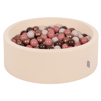 KiddyMoon Bällebad Bällepool mit bunten Bällen ∅ 7Cm für Babys Kinder Rund, Beige, 90 x 30 cm 200 Bälle