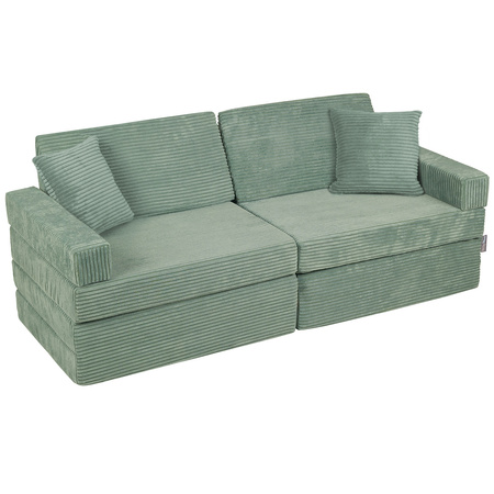 KiddyMoon Kindersofa aus Schaumstoff, Spielsofa für Kinder, Kindersessel, Sofa fürs Kinderzimmer, Kindercouch, Faltmatratze, grün, Kindersofa mit 2 Kissen