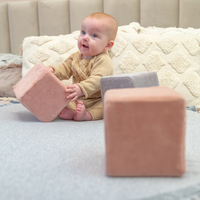KiddyMoon Schaumstoff Würfel für Baby aus Velours Weiche Blöcke Schaum Spielzeug Montessori-Spielzeug mit Schaum und viel Spaß für Kinder, Blöcke:Waldgrün-Wüstenrosa-Berggrau, 6 Stücke