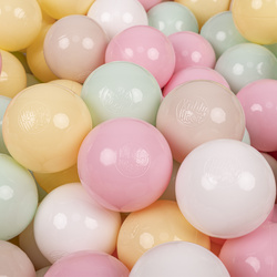 KiddyMoon Kinder Bälle für Bällebad Baby Spielbälle Plastikbälle ∅7cm Made in EU, pastellbeige/pastellgelb/weiß/minze/rosa, 300 Bälle/7cm