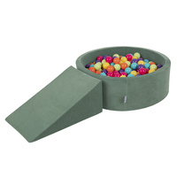 KiddyMoon Spielplatz Velvet Aus Schaumstoff Mit Samt Rund Bällebad Ballgruben Für Babys Spielbad Hindernisläufen, Hergestellt In Der EU, waldgrün: hellgrün/gelb/türkis/orange/dunkelpink/violett, Bällebad (200 Bälle) + Zwickel