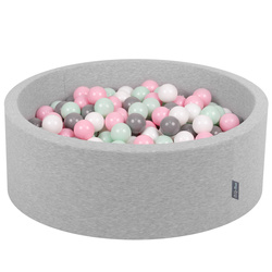 KiddyMoon Bällebad Bällepool mit bunten Bällen ∅ 7Cm  für Babys Kinder Rund, hellgrau:weiß/grau/minze/puderrosa, 90x30cm/200 Bälle