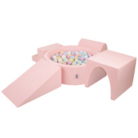 KiddyMoon Spielplatz aus Schaumstoff mit Bällebad und Bällen Hindernisläufen, pink:pastellblau/pastellgelb/weiß/minze/puderrosa, Bällebad (300 Bälle) + Version 3